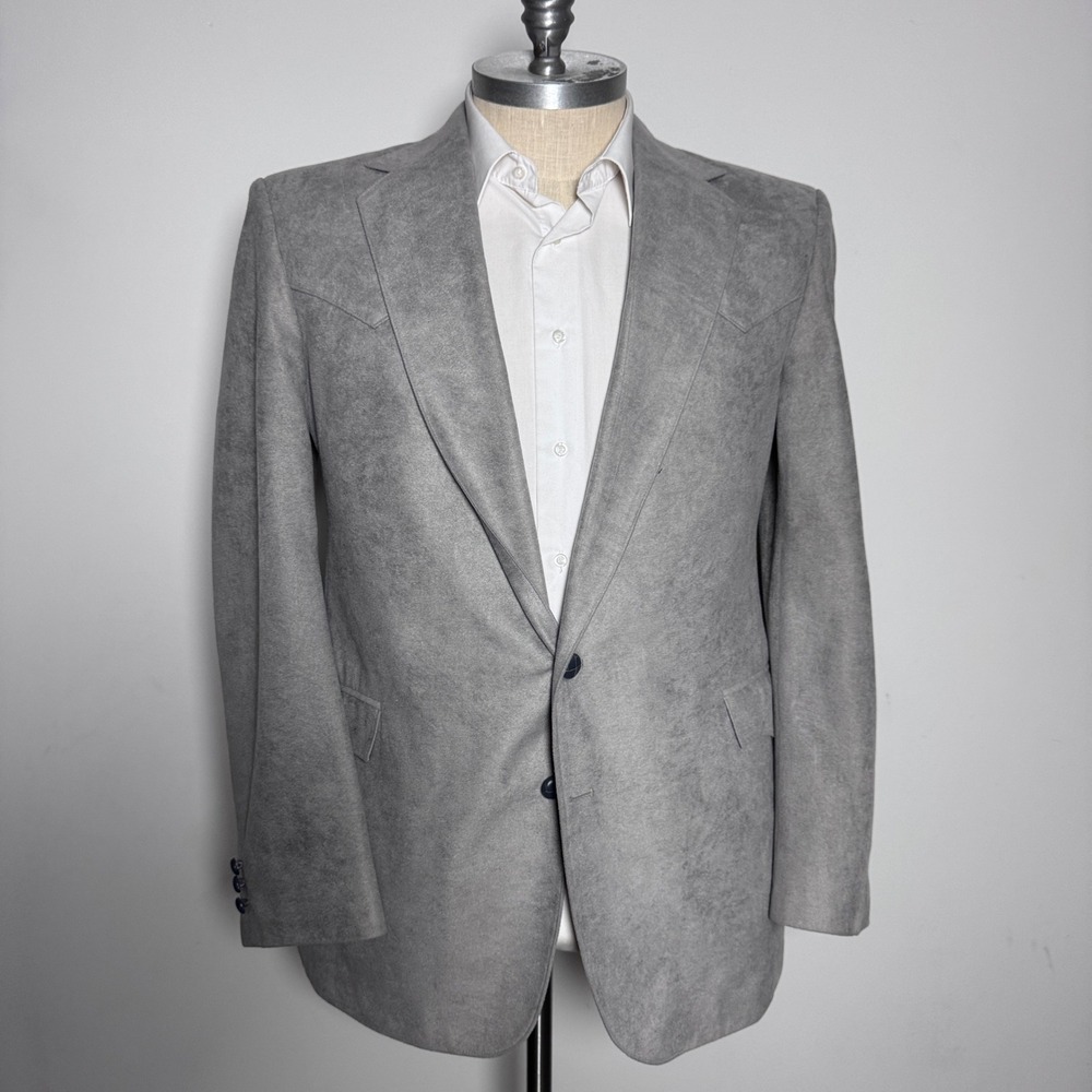 Taos Country Blazer Mens 44R Grey Faux Suede Western Yoke Made in USA Vintage